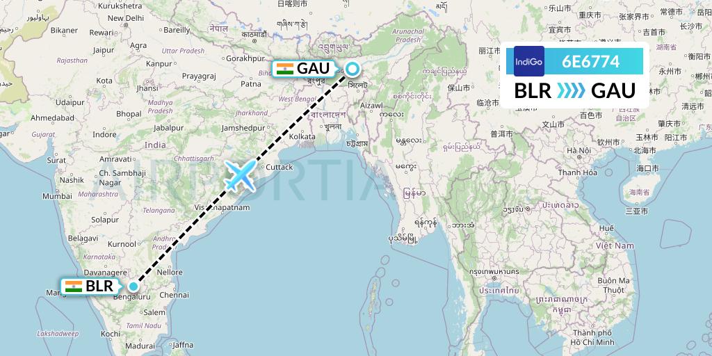 6E6774 IndiGo Airlines Flight Map: Bangalore to Guwahati