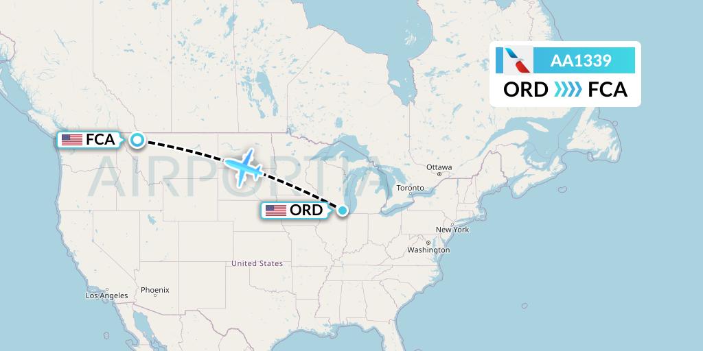 AA1339 American Airlines Flight Map: Chicago to Kalispell