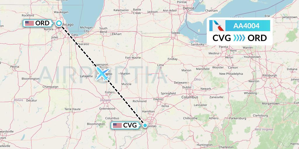 AA4004 American Airlines Flight Map: Cincinnati to Chicago