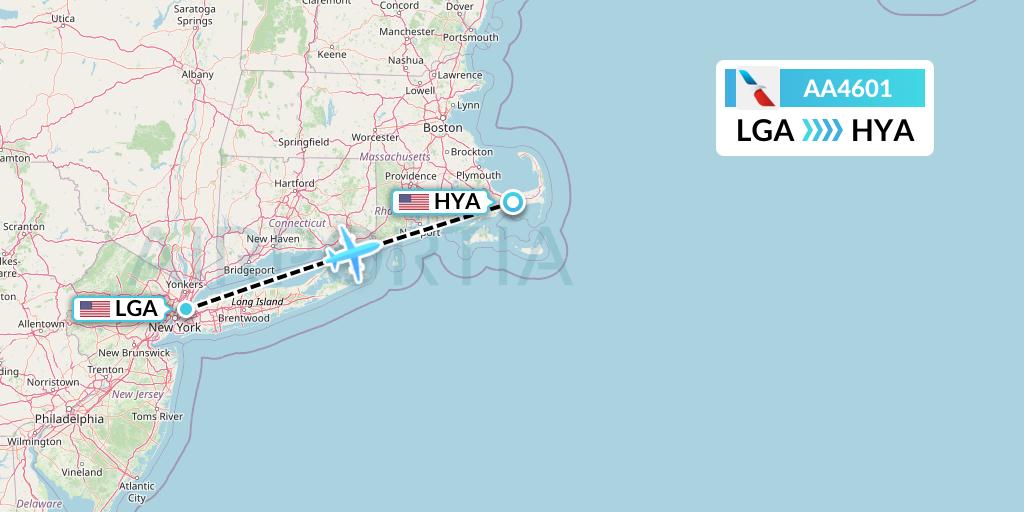 AA4601 American Airlines Flight Map: New York to Hyannis