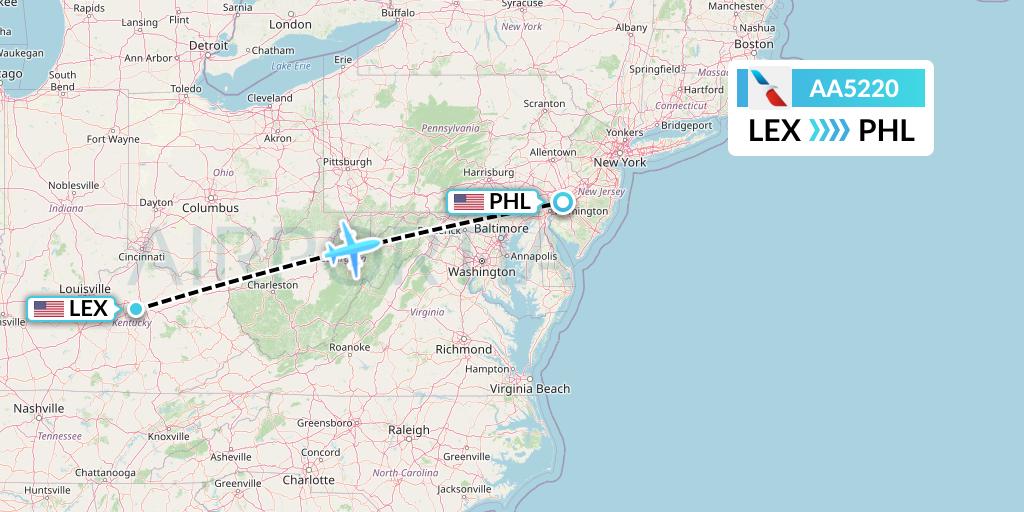 AA5220 American Airlines Flight Map: Lexington to Philadelphia