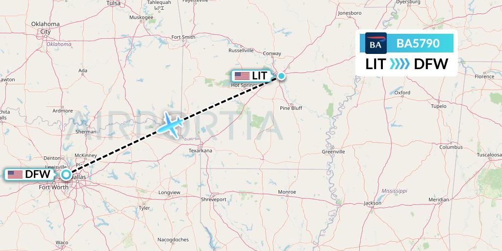 BA5790 British Airways Flight Map: Little Rock to Dallas