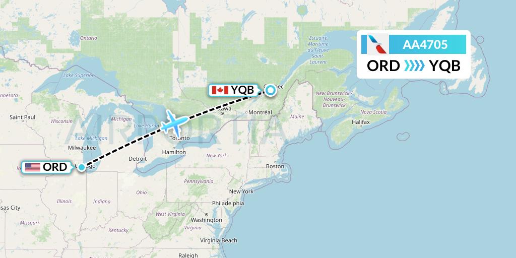 AA4705 American Airlines Flight Map: Chicago to Quebec