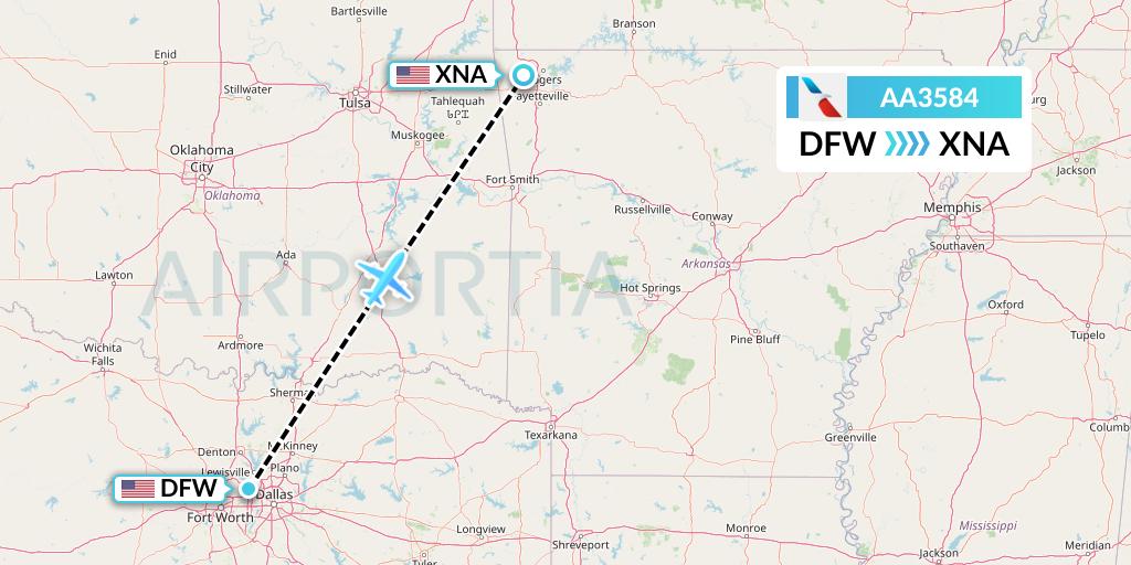 AA3584 American Airlines Flight Map: Dallas to Bentonville