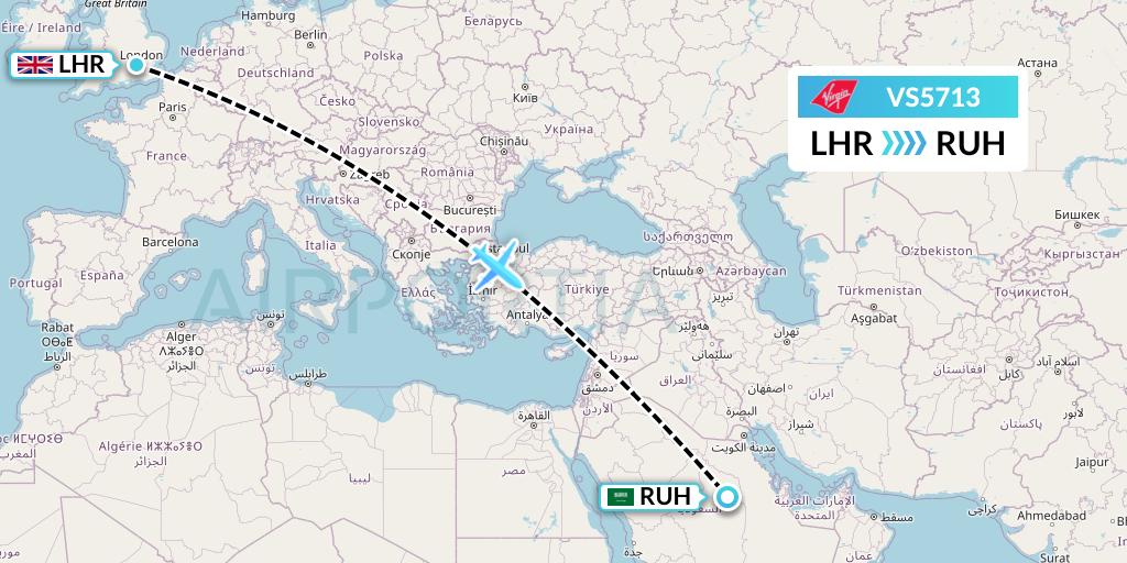 VS5713 Virgin Atlantic Airways Flight Map: London to Riyadh