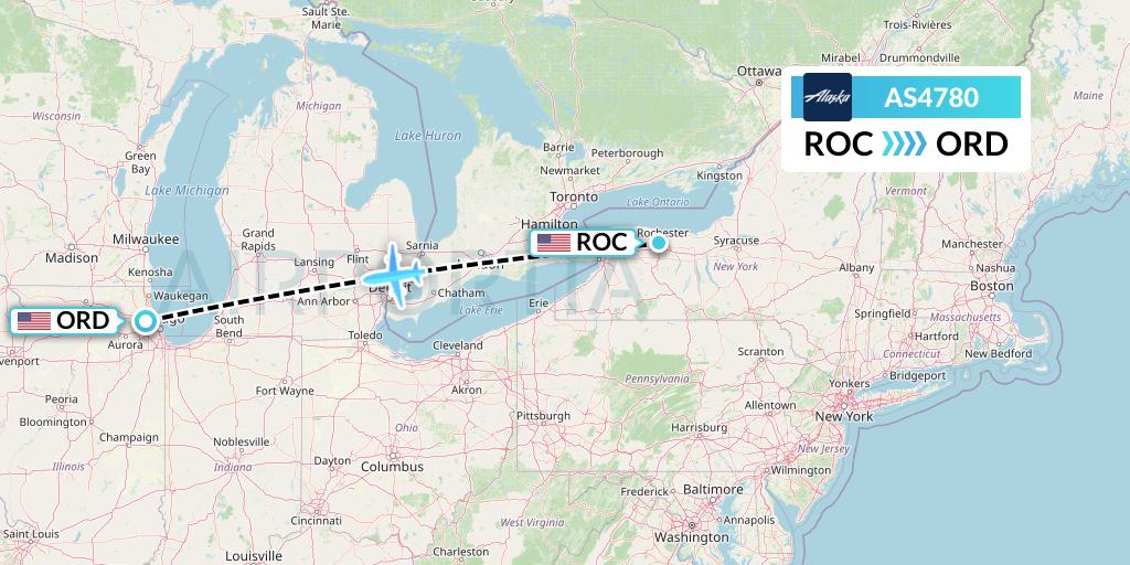 AS4780 Alaska Airlines Flight Map: Rochester to Chicago
