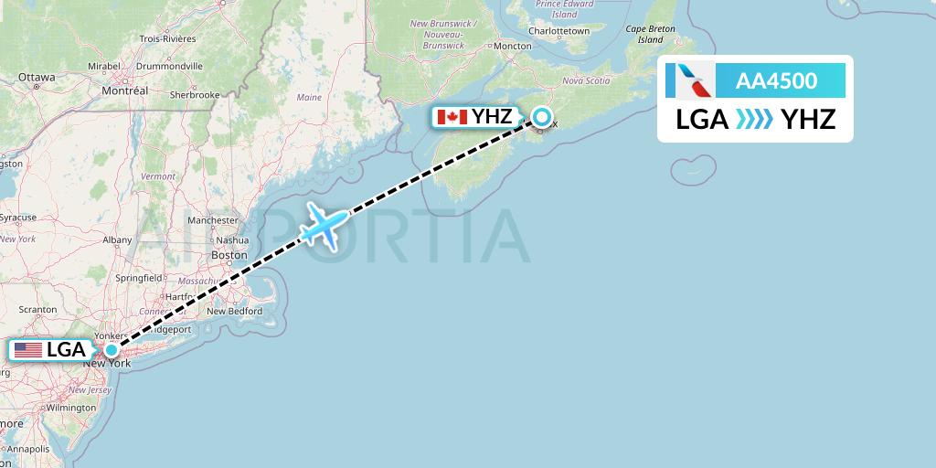AA4500 American Airlines Flight Map: New York to Halifax