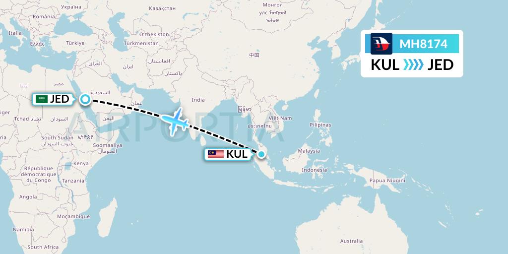 MH8174 Malaysia Airlines Flight Map: Kuala Lumpur to Jeddah