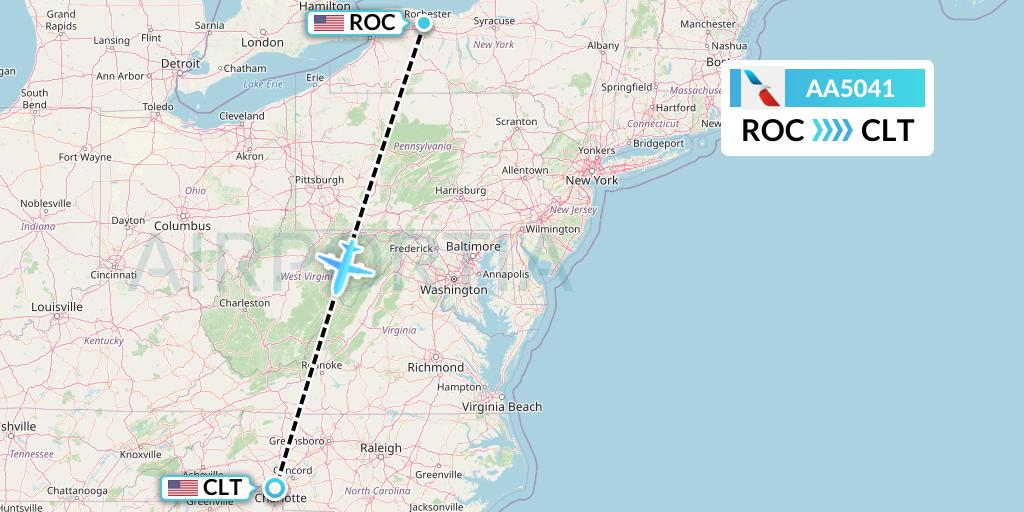 AA5041 American Airlines Flight Map: Rochester to Charlotte