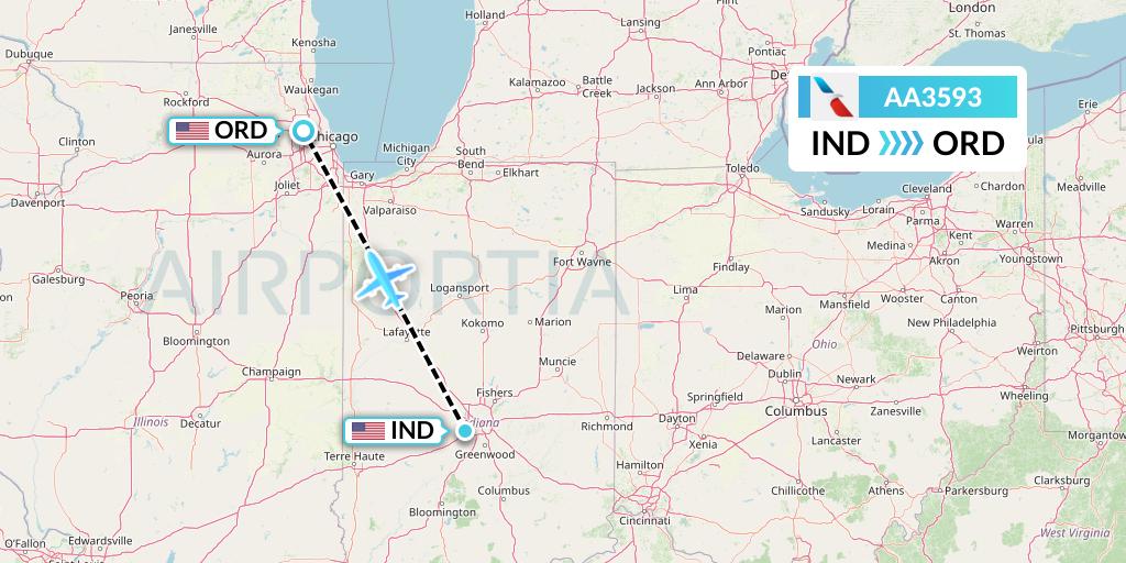AA3593 American Airlines Flight Map: Indianapolis to Chicago