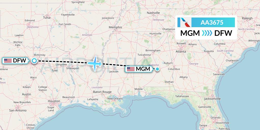 AA3675 American Airlines Flight Map: Montgomery to Dallas