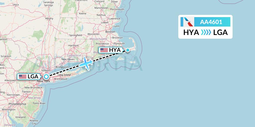 AA4601 American Airlines Flight Map: Hyannis to New York