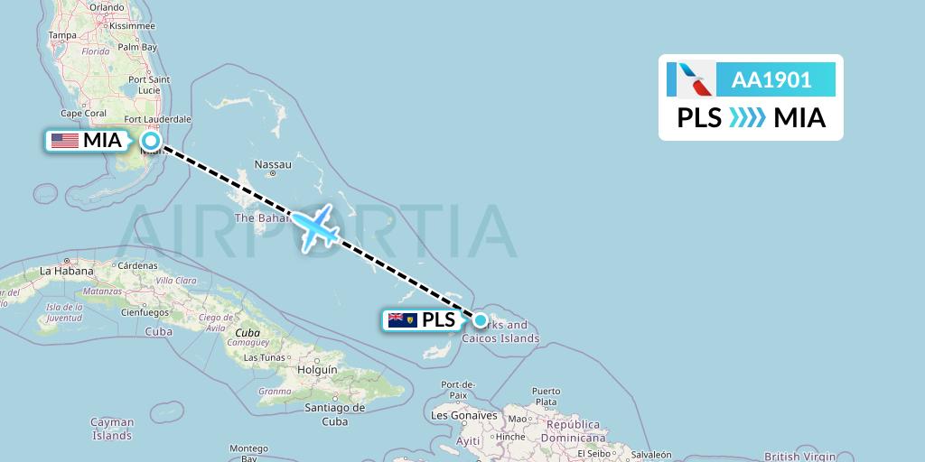 AA1901 American Airlines Flight Map: Providenciales to Miami