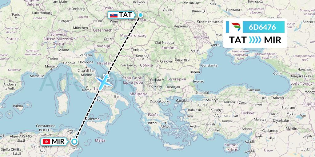 6D6476 Travel Service Slovakia Flight Map: Poprad to Monastir
