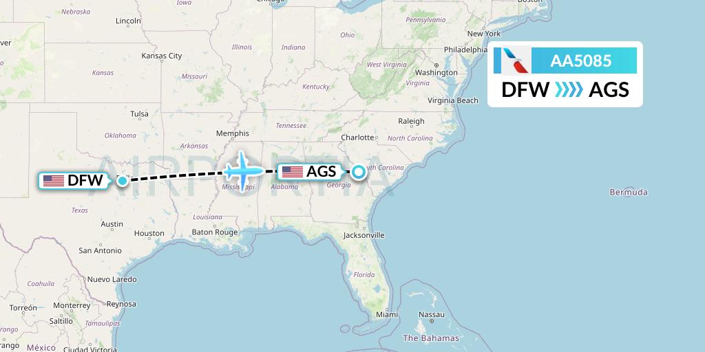 AA5085 American Airlines Flight Map: Dallas to Augusta
