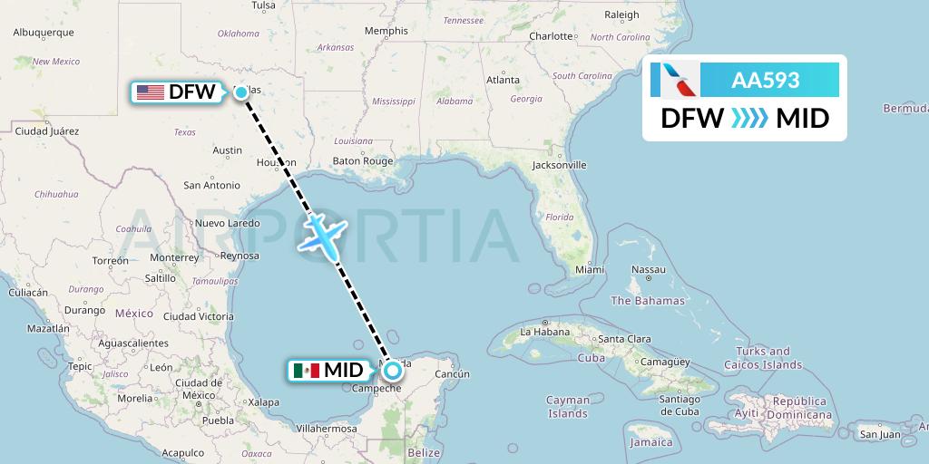 AA593 American Airlines Flight Map: Dallas to Merida