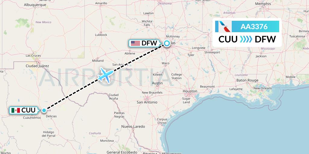 AA3376 American Airlines Flight Map: Chihuahua to Dallas