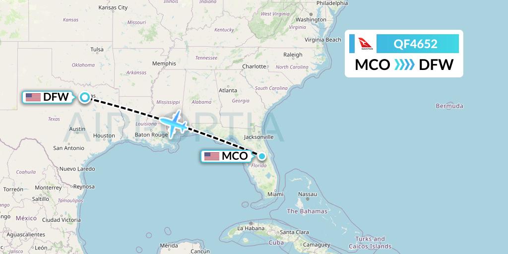 QF4652 Qantas Flight Map: Orlando to Dallas
