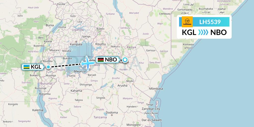 LH5539 Lufthansa Flight Map: Kigali to Nairobi