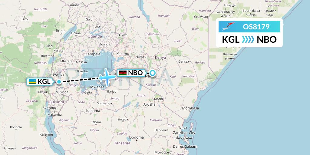 OS8179 Austrian Airlines Flight Map: Kigali to Nairobi