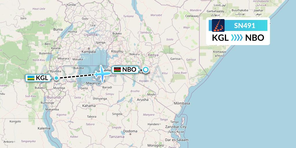 SN491 Brussels Airlines Flight Map: Kigali to Nairobi