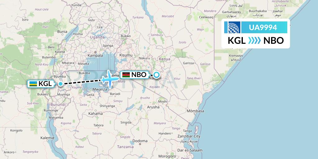 UA9994 United Airlines Flight Map: Kigali to Nairobi