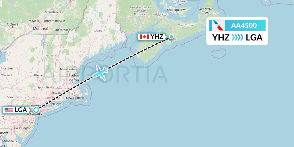AA4500 American Airlines Flight Map: Halifax to New York