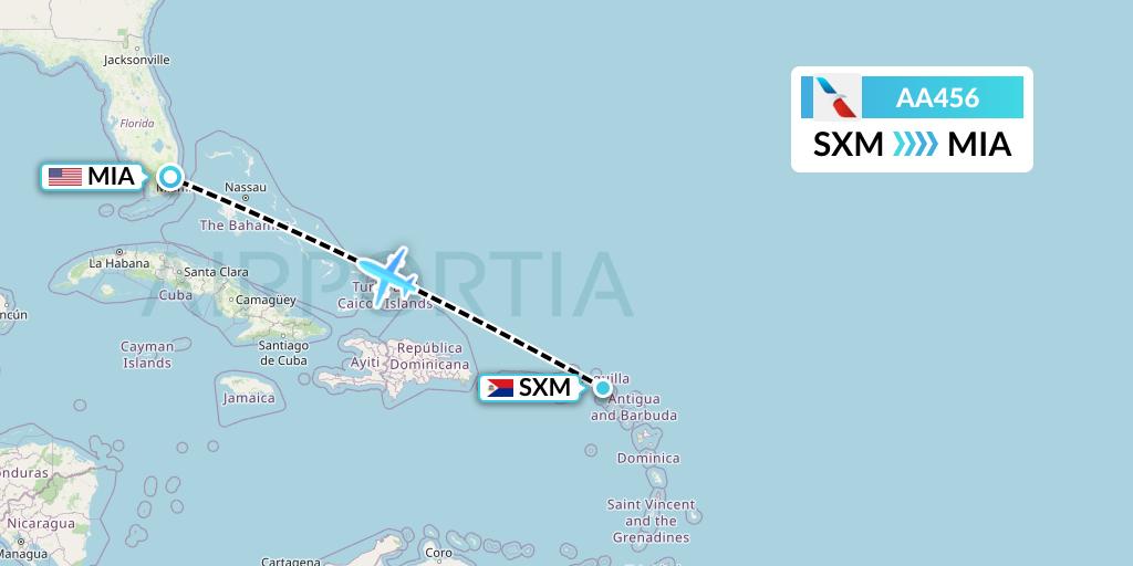 AA456 American Airlines Flight Map: Sint Maarten to Miami