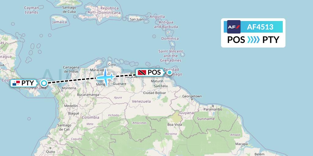 AF4513 Air France Flight Map: Port of Spain to Panama City