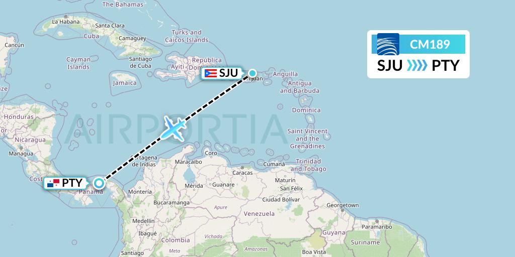 CM189 Copa Airlines Flight Map: San Juan to Panama City
