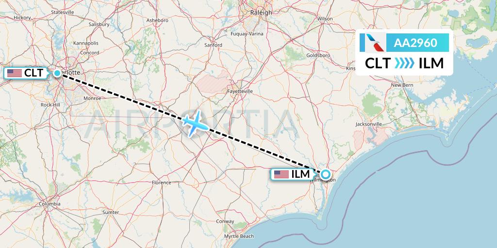 AA2960 American Airlines Flight Map: Charlotte to Wilmington