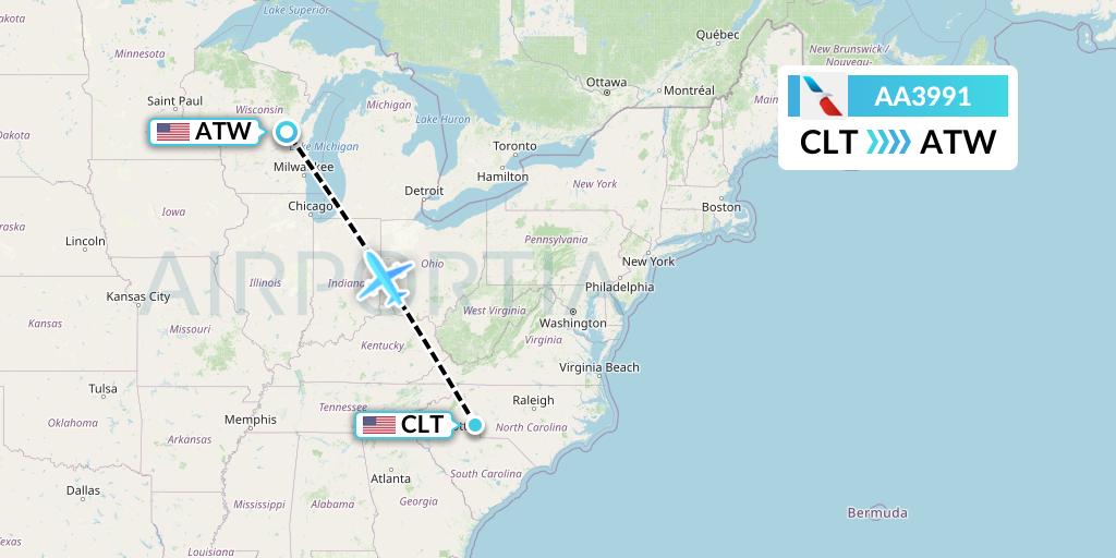 AA3991 American Airlines Flight Map: Charlotte to Appleton