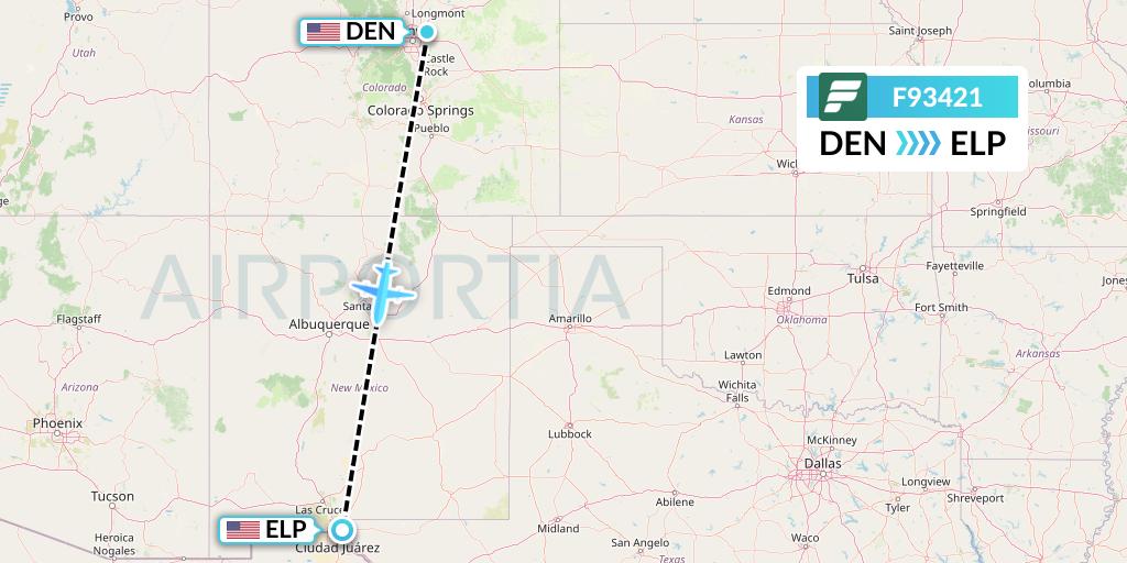 F93421 Frontier Airlines Flight Map: Denver to El Paso