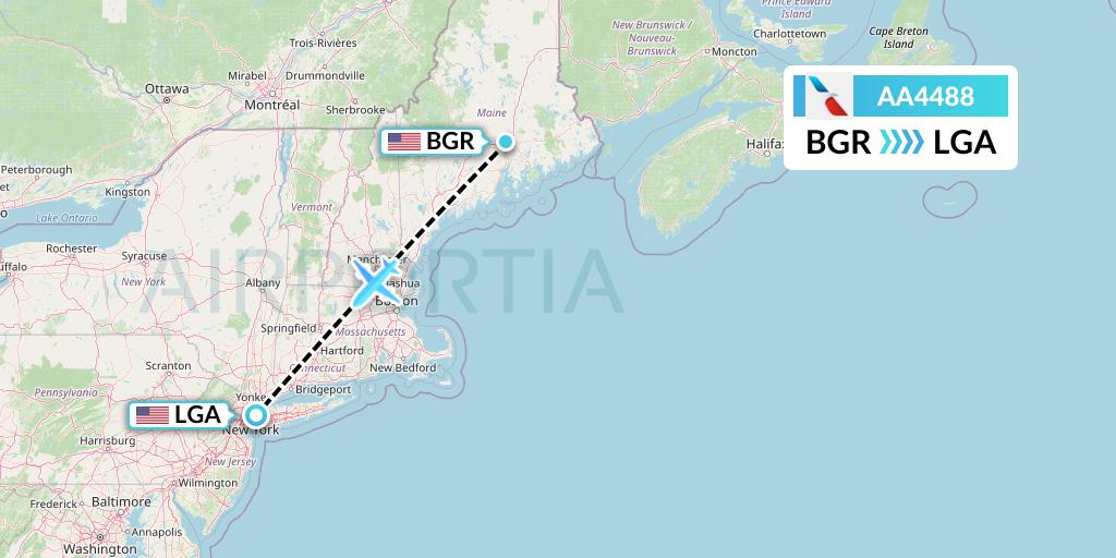 AA4488 American Airlines Flight Map: Bangor to New York