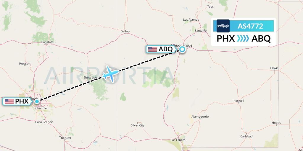 AS4772 Alaska Airlines Flight Map: Phoenix to Albuquerque