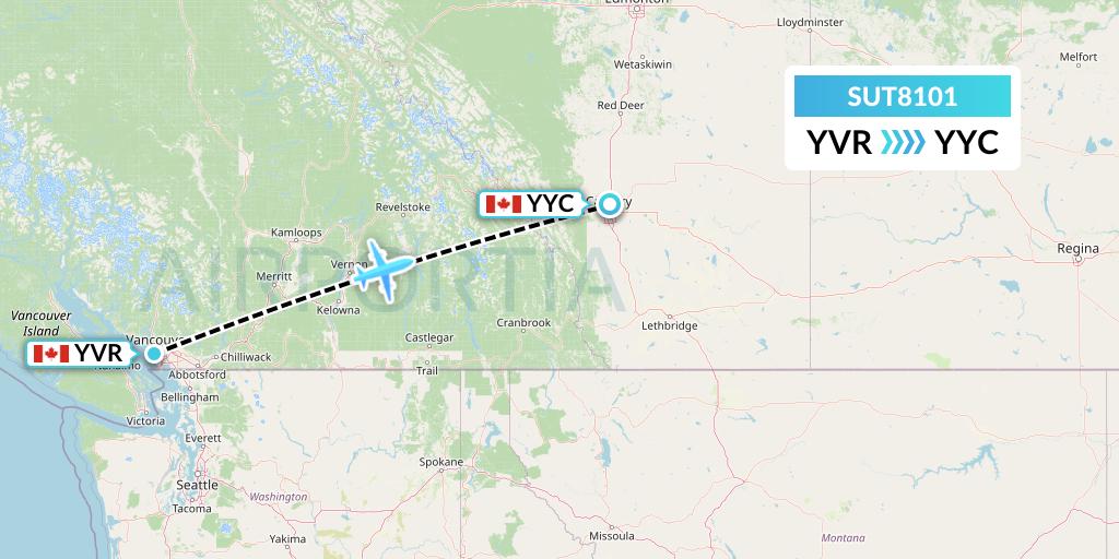 SUT8101 Summit Air Ltd. Flight Map: Vancouver to Calgary