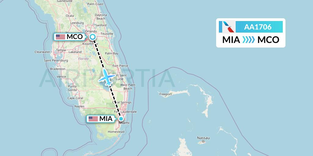 AA1706 American Airlines Flight Map: Miami to Orlando