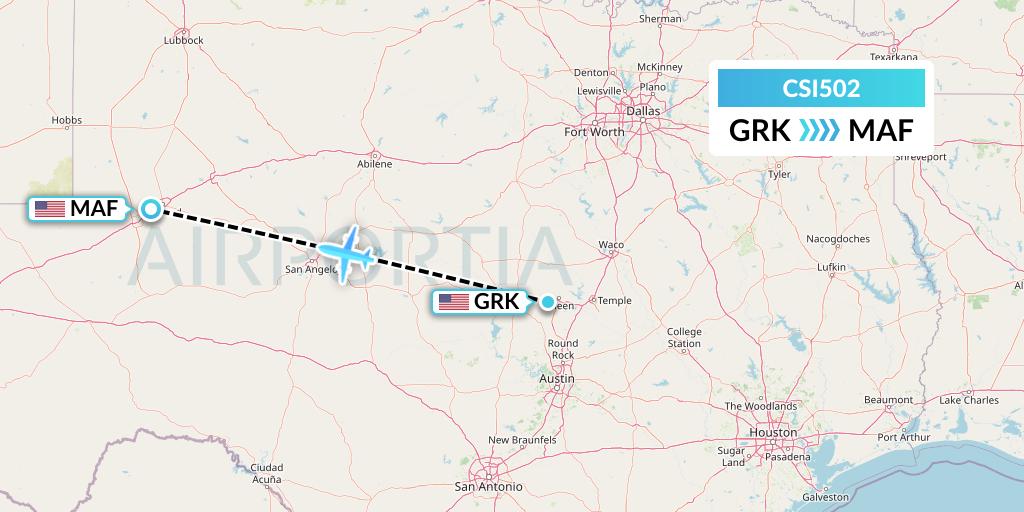 CSI502 Csi Aviation Flight Map: Killeen to Midland