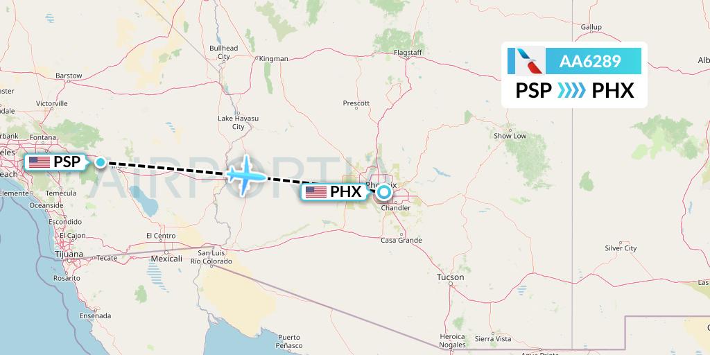 AA6289 American Airlines Flight Map: Palm Springs to Phoenix