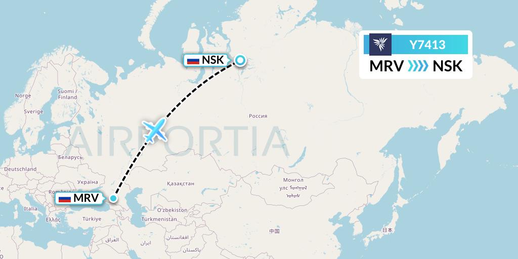 Y7413 NordStar Flight Map: Mineralnye Vody to Norilsk