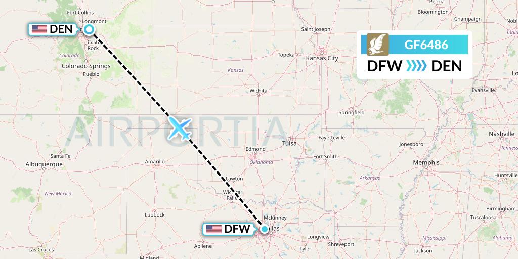 GF6486 Gulf Air Flight Map: Dallas to Denver