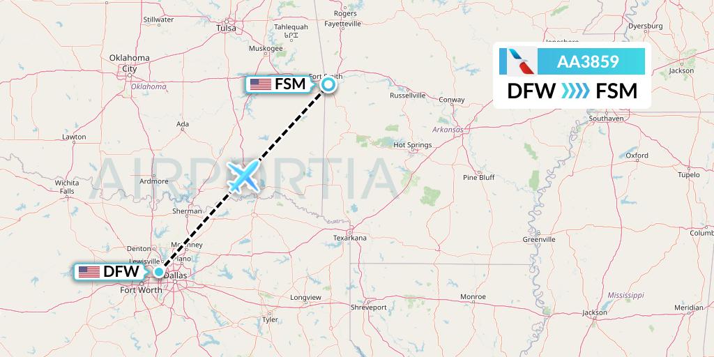 AA3859 American Airlines Flight Map: Dallas to Fort Smith