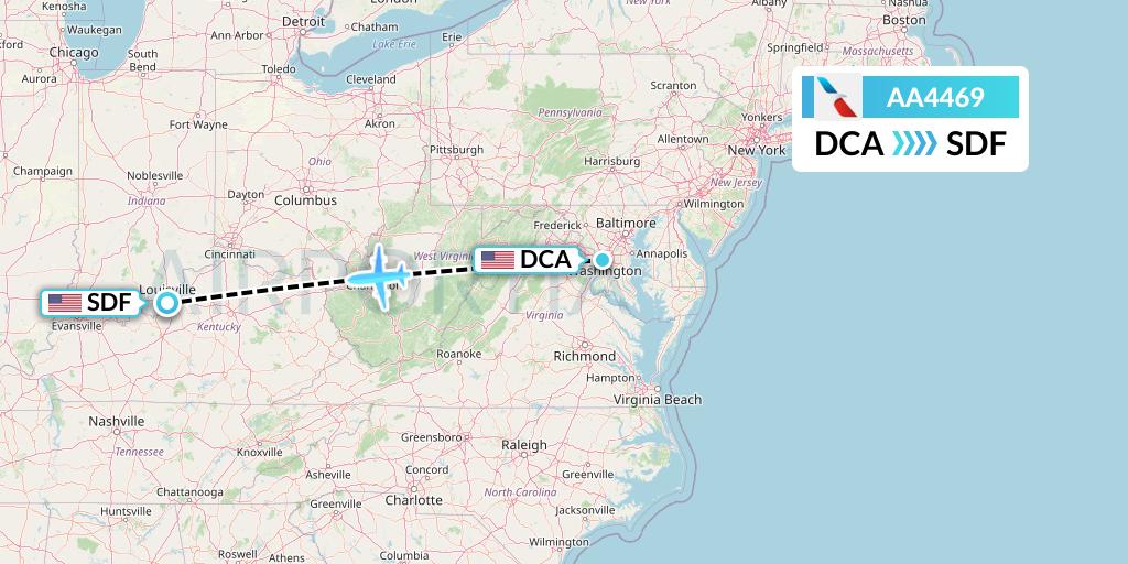AA4469 American Airlines Flight Map: Washington to Louisville