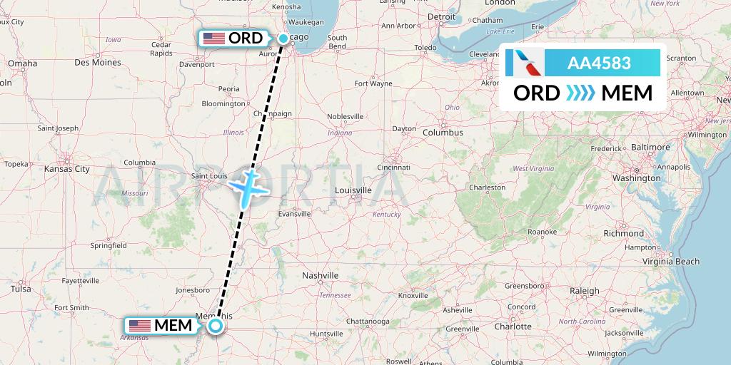AA4583 American Airlines Flight Map: Chicago to Memphis
