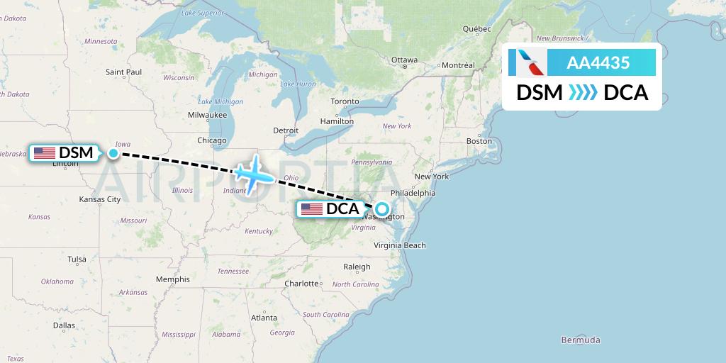 AA4435 American Airlines Flight Map: Des Moines to Washington