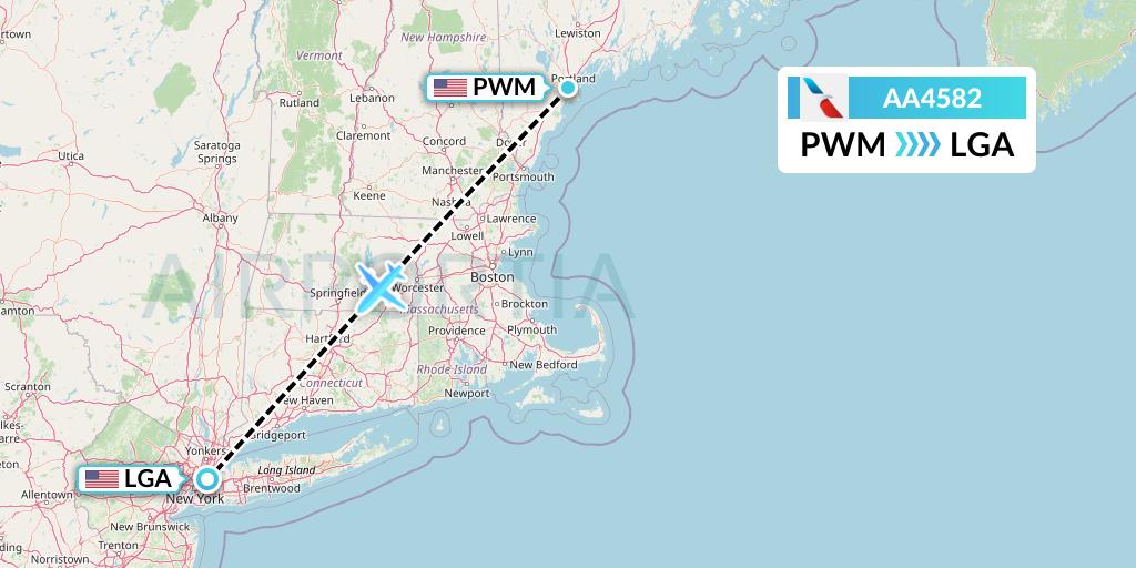 AA4582 American Airlines Flight Map: Portland to New York