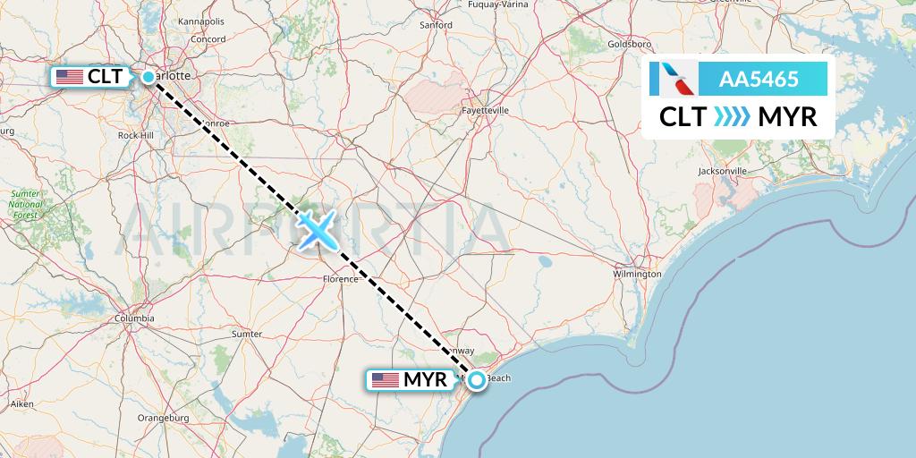 AA5465 American Airlines Flight Map: Charlotte to Myrtle Beach