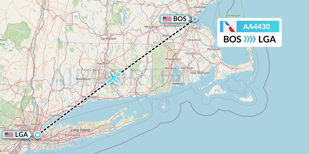 AA4430 American Airlines Flight Map: Boston to New York