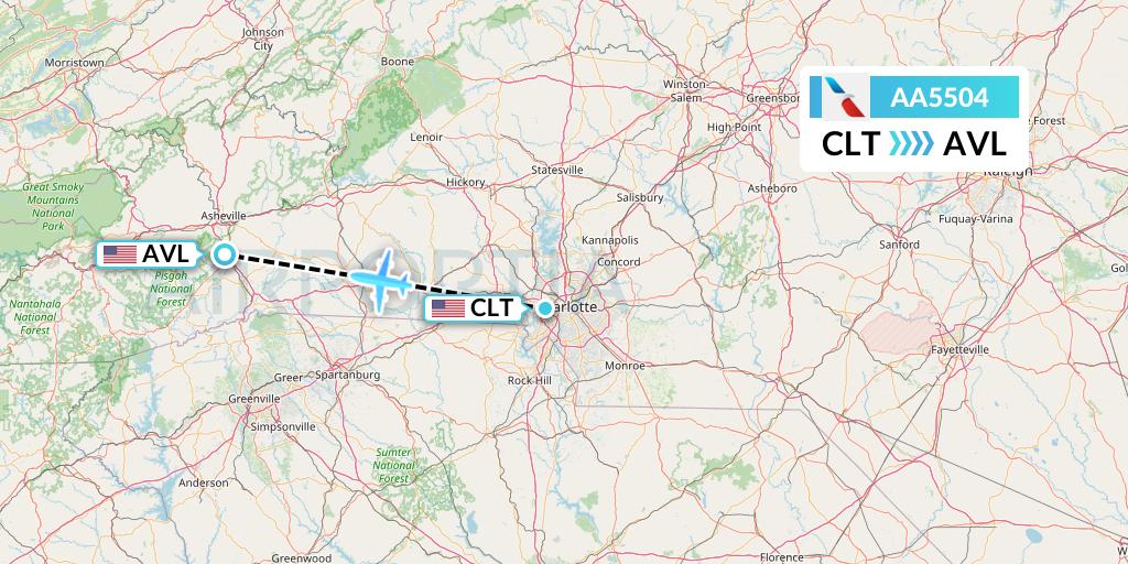 AA5504 American Airlines Flight Map: Charlotte to Asheville
