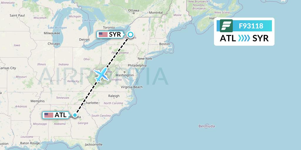 F93118 Frontier Airlines Flight Map: Atlanta to Syracuse